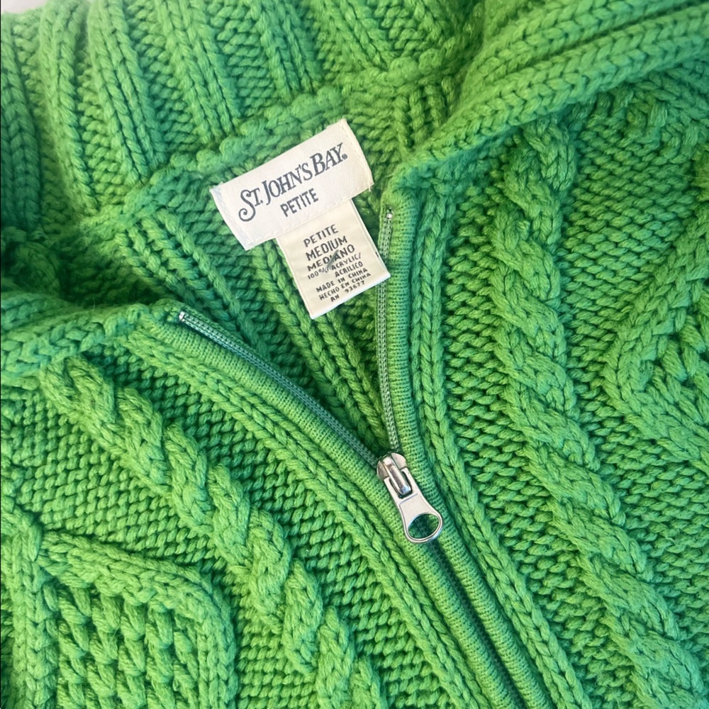 St. John’s Bay petite medium vintage cable knit sweater jacket zips